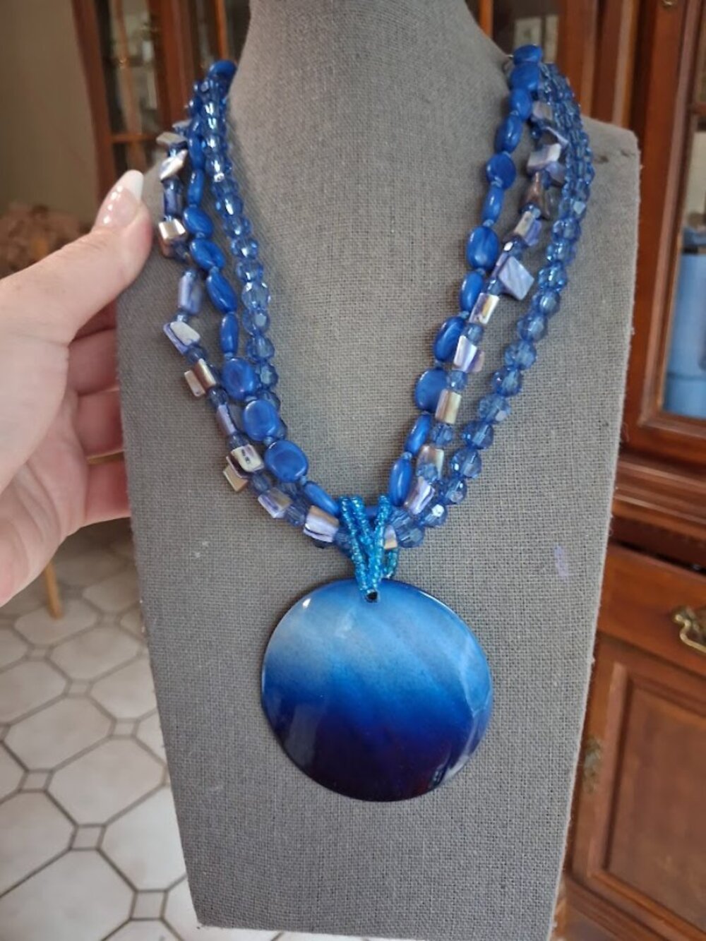 18 inch Blue beaded statement necklace